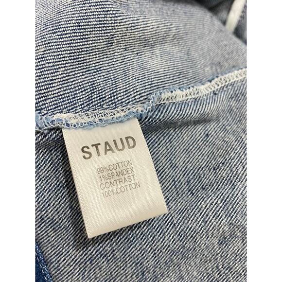 NEW / STAUD Wells Denim Fit Flare Skater Mini Dress 00 Medium Wash - Picture 4 of 8